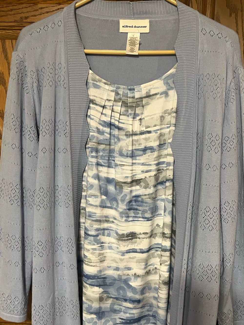 Alfred Dunner Blue & White Pleated Midi Dress with Matching Cardigan